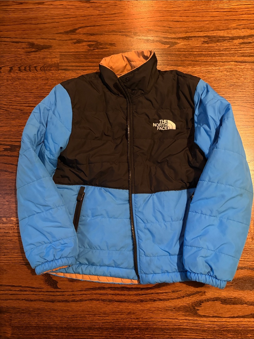 The North Face Kids Blue and Black Colorblock Puffer/Reversible Sherpa Jacket